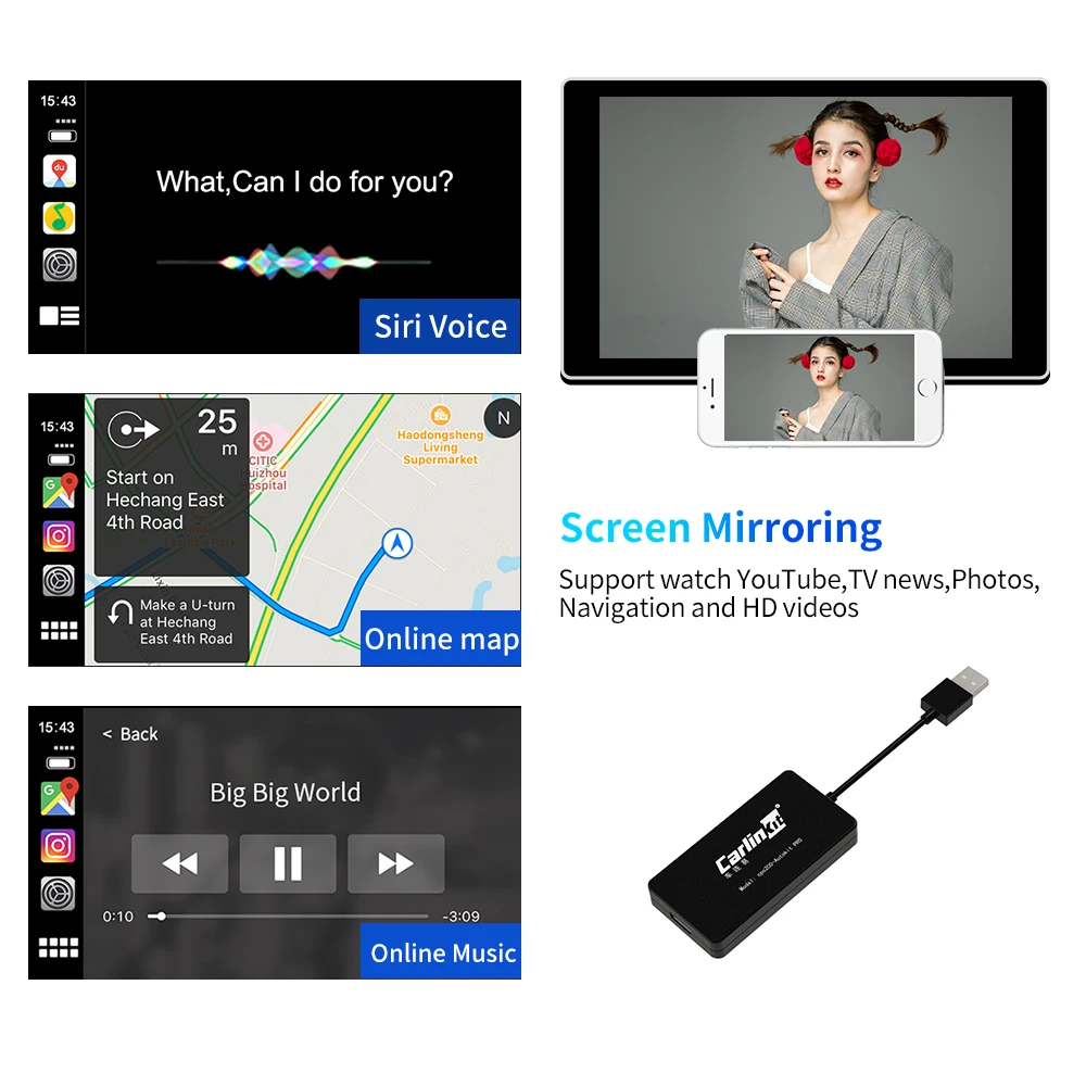 - Wireless Apple CarPlay Android Auto Mirrorlink Smart Link USB Dongle For Android Navigation Player Mini USB Carplay Adapter