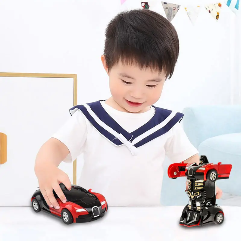 New 4 Style Mini Robot Vehicle Model Action Figures Toy Style Inertial Collision Deformation Car Toys For Kids