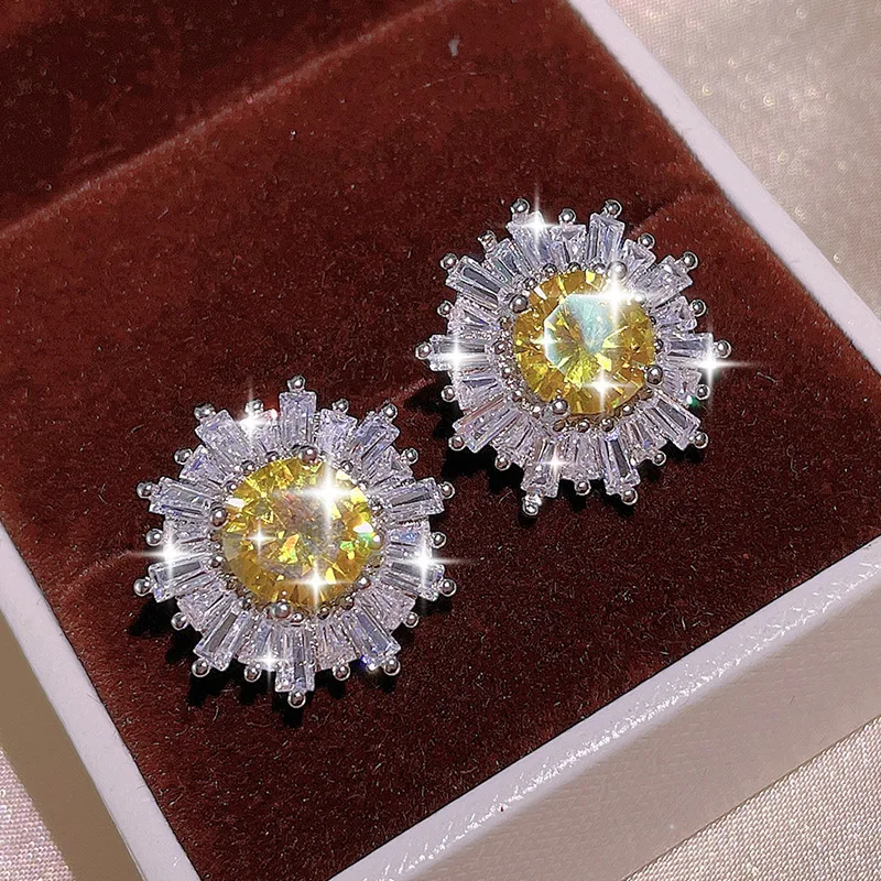 Jewelry Set Silver Jewelry Silver Jewelry Set 925 Silver Women Jewelry Set Full Diamond Zircon Jewelry Yellow AAAA Shiny Zircon Necklace Ring Earrings Women's Bridal