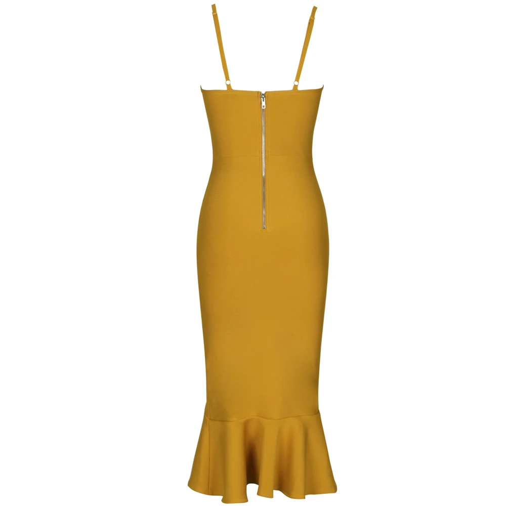 Ocstrade бандаж Русалка Vestido Midi сексуальное Новое поступление имбирное желтое вискозное женское платье без рукавов облегающее платье для вечеринок
