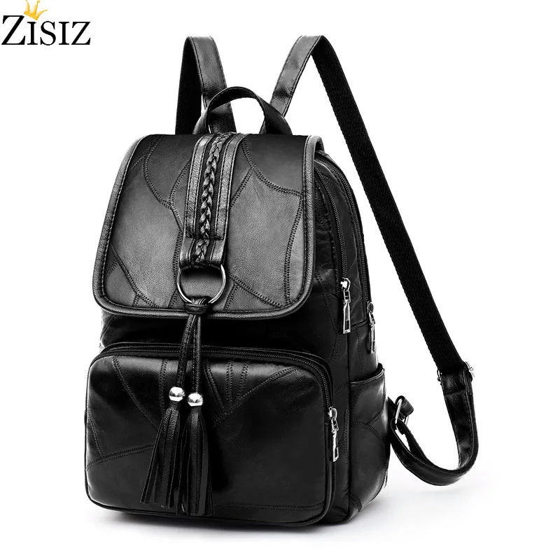 

Women's backpack high quality soft leather fashion college backpack female female casual large capacity tassel multifunction bag