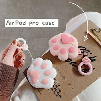 

Cute Pink White Cat Paw Earphone Case For Airpods Pro Lovely Ring Holder Soft Silicone Bluetooth Earphone Accessories Cover Bag