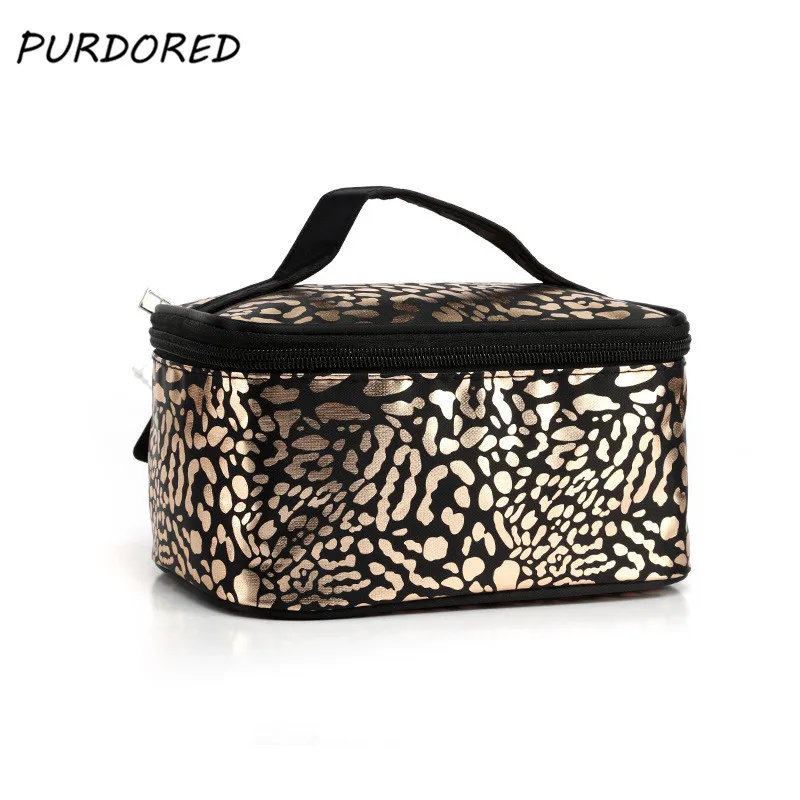 

PURDORED 1 Pc Women Leopard Pattern Cosmetic Bag PU Large Capacity Solid Makeup Bag Travel Organizer Makeup Case Kosmetyczka