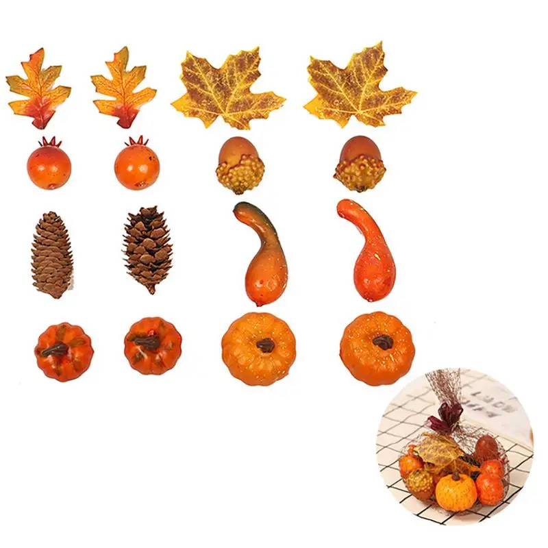 16pcs Halloween Fruit Prop Set Simulation Artificial Pumpkin Fall Maple Leaf Garland for Thanksgiving Halloween Home Decoration
