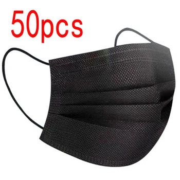

50pcs Black Disposable Mask 3-Layer Non-woven Face Mask Earloop Anti-pollution Masks Anti-dust Protective Mouth Caps