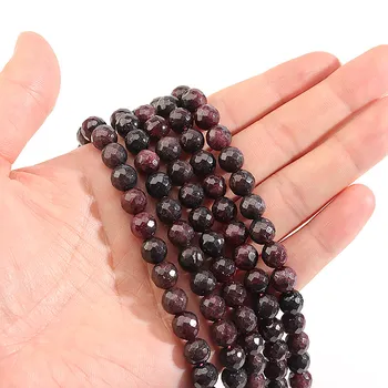 

6mm 8mm Natural Faceted Red Garnet Stone Fine Gemstones Loose Beads DIY Accessories for Jewelry Necklace Bracelet Making 38cm