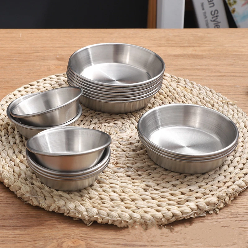 

1PC Saucer Seasoning Dish Western Restaurant Salad Small Bowl Tableware Kitchen Condime Serving Tray Stainless Steel Spice Plate