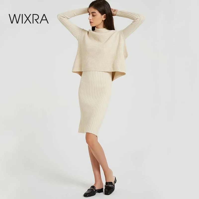 Wixra Женские повседневные трикотаж костюм комплект с длинным рукавом свитер юбка
