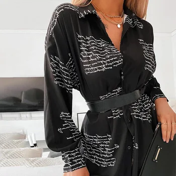 

Spring Letter Printed Womens Shirt Black Turndown Collar Street Lady Female Shirts 2020 Summer Fashion Long Sleeve Tops Ladies
