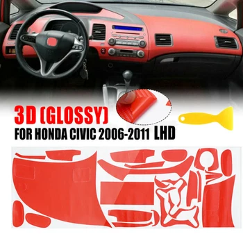 

New Arrival High Quality 3D For Honda Civic 2006-11 Red Interior Console Dashboard Panel Decor Sticker