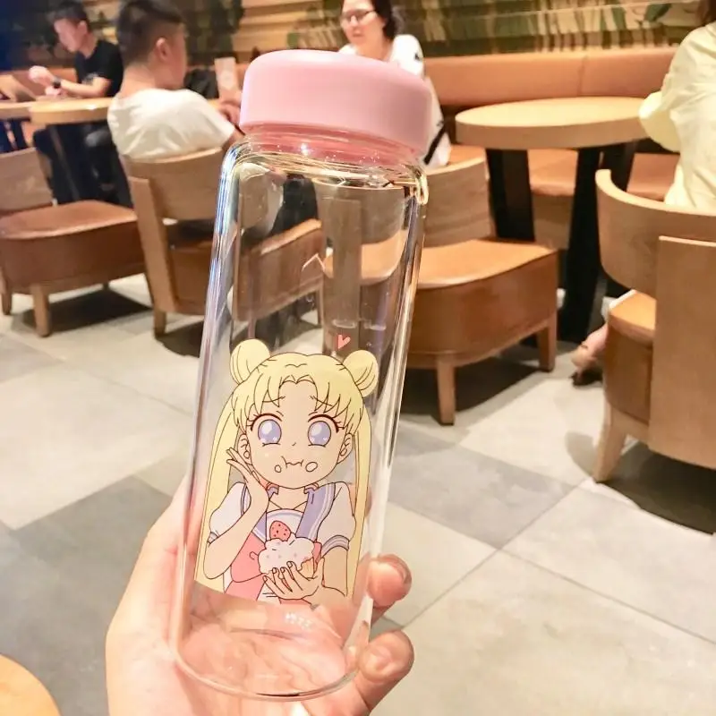 

NEW Sailor Moon Korea Cartoon Glass Cup Anime Cosplay Harajuku High-capacity Portable Teacup Student Girl Water Bottle Prop Gift