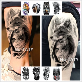 

Nu-Taty Waterproof Temporary Sticker Wolf Series Dark Forest Wolves And Beauties Wolf Howling Moon Fashion Tattoo Stickers