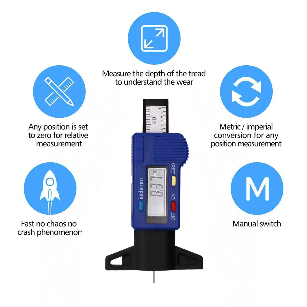 Digital Car Tyre Tire Tread Depth Gauge Meter Auto Tire Wear Detection Measuring Tool Caliper Thickness Gauges Monitoring Depth images - 6