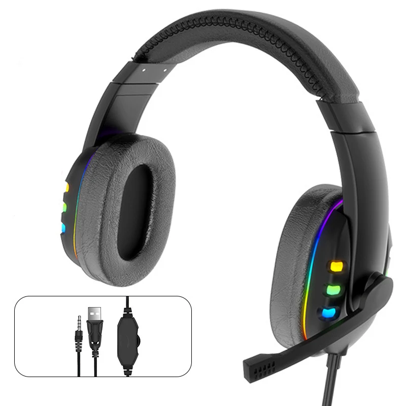 LED Colorful Game Headset For Xbox One PS4 PC Laptop Phone 3 5mm USB Wired Over Head Headphone With Microphone Gamer Earphone