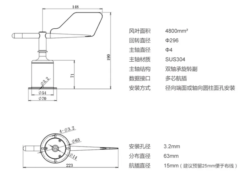 Три чашки датчика скорости ветра и направления/измеритель скорости ветра и направления(RS485/232, 4-20mA/0-5 V