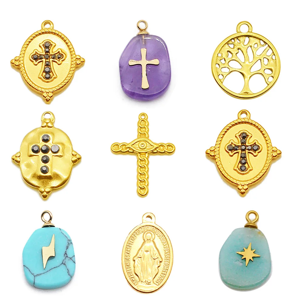 3pcs/lot 100% Stainless Steel Virgin Maria Tree of Life Pendant Cross DIY Jewelry Charm Wholesale Factory Price Findings | Украшения и