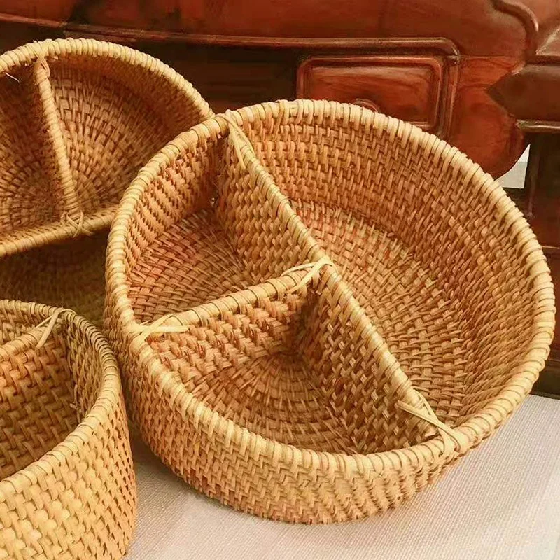 Fashion-Desktop Storage Basket Hand-Woven Rattan 3 Compartment Storage Box Storage Box Equipment and Storage Basket(190 Mm 3 Gr