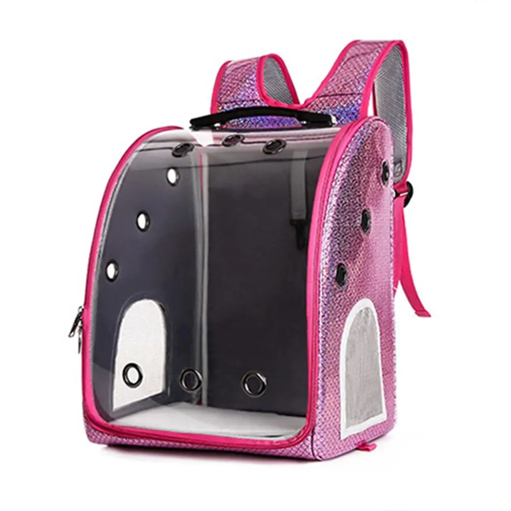 Pink Рюкзак для домашних животных, кошек, собак, прозрачная переносная тележка для домашних животных, наружная тележка, двойная сумка через плечо, дышащий вентиляционный сетчатый карман - Цвет: Pink