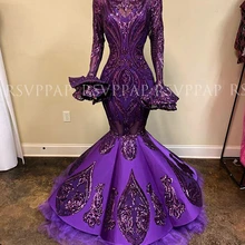 Великолепное сексуальное платье русалки с длинным рукавом для выпускного вечера es фиолетовые черные вечерние платья с блестками для девушек в африканском стиле
