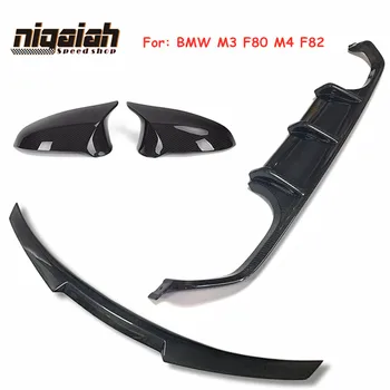 

1 Set Carbon Fiber Rear Diffuser, Trunk Lip, Rear View Mirror Cover for BMW M3 F80 M4 F82 2014-2019 Car Styling Top Quality