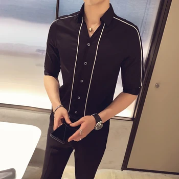 

Casual Shirt Short Sleeve Luxury Casual Slim Fit Male Shirts Streetwear Top White Black Shirts 2020 Summer New Shirts Men