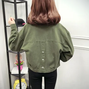 

Candy Color Denim Jackets Women 2019 Spring Autumn Streetwear Loose Coat For Women Coat Cowboy Short Tops Back Button Decor