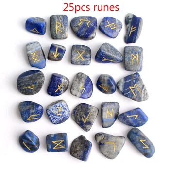 

25Pcs Natural Lapis Lazuli Crystal Rune Blue Lazurite Runes Stone Divination Fortune-telling Healing Meditation Gift Collection