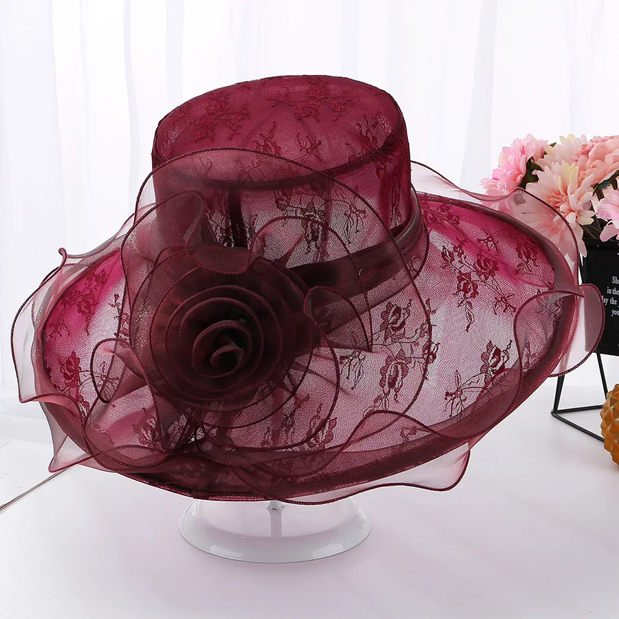Wine Red Hats Модные женские кружевные анти-УФ шляпы от солнца Дамские элегантные темпераментные дикие шляпы от солнца для весны лета - Цвет: Wine Red Hats