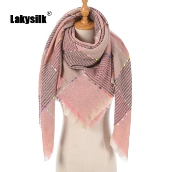 

Simple Plaid Scarf Fashion Wild Shawl Thickened Warm Triangle Scarf Women's Autumn and Winter Scarf New Large Size 200x135x135cm