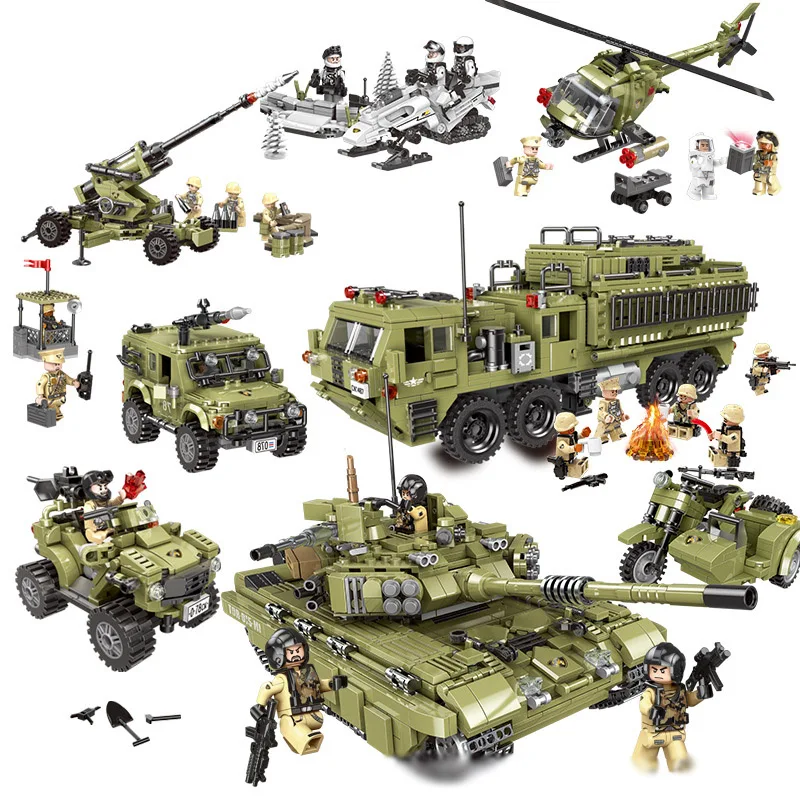 

300PCS+Compatible Brand Truck Jeep Model Building Blocks Brick Set Battlefield series Kids Toys for children Christmas gift