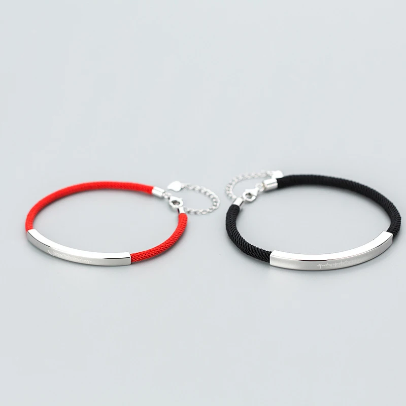 La MaxZa 925 пробы серебряные модные Парные браслеты красная линия веревочная нить ювелирные изделия браслеты для женщин черные