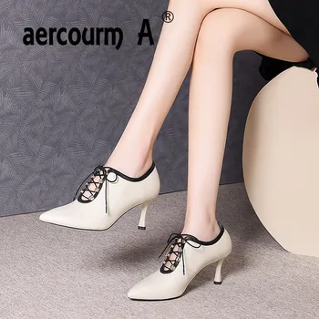 

Aercourm A 2020 Genuine Leather Party Wedding Women Shoes Square Heels Pumps Spring Summer Basic Square Toe Newest Shoes Woman