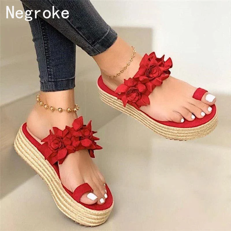 

Hot Sales Woman Sandals Platform Flower Slippers Casual Beach Flip Flops Sandals Women Summer Sexy High Heel Slides Sandalias