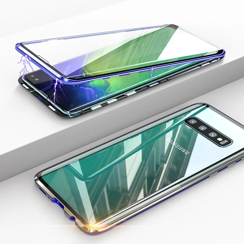 360 полностью металлический магнитный чехол для samsung Galaxy S9 S8 S10 Plus Note 9 8 10 Plus S10 5G Чехол двусторонний чехол из закаленного стекла