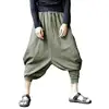 Plus Size Cotton Linen Harem Pants Men Baggy Japanese Style Joggers Mens Hip hop Crotch Wide Leg Pants Casual Loose Trousers ► Photo 3/6