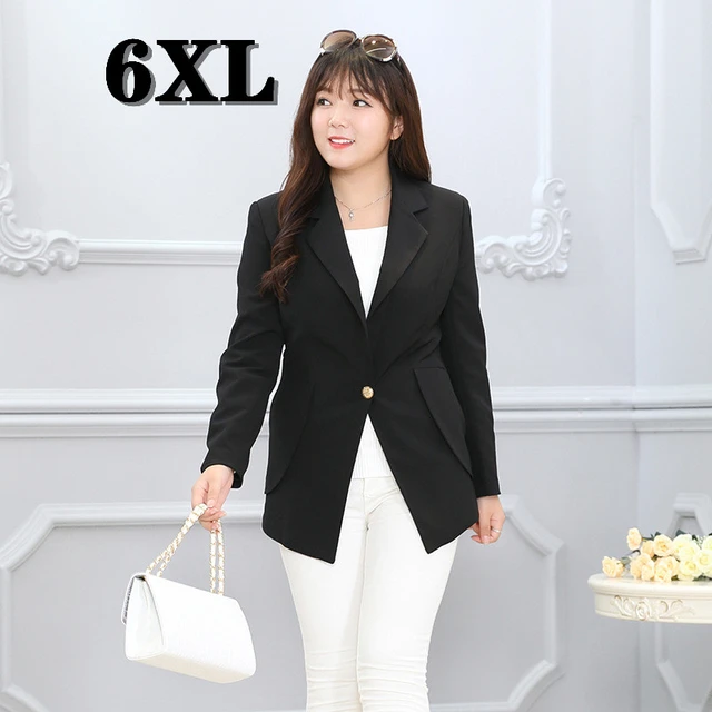 Chaqueta blanca de talla grande para mujer, blazer de tres cuartos con  bolsillos, chaquetas de oficina para mujer - AliExpress