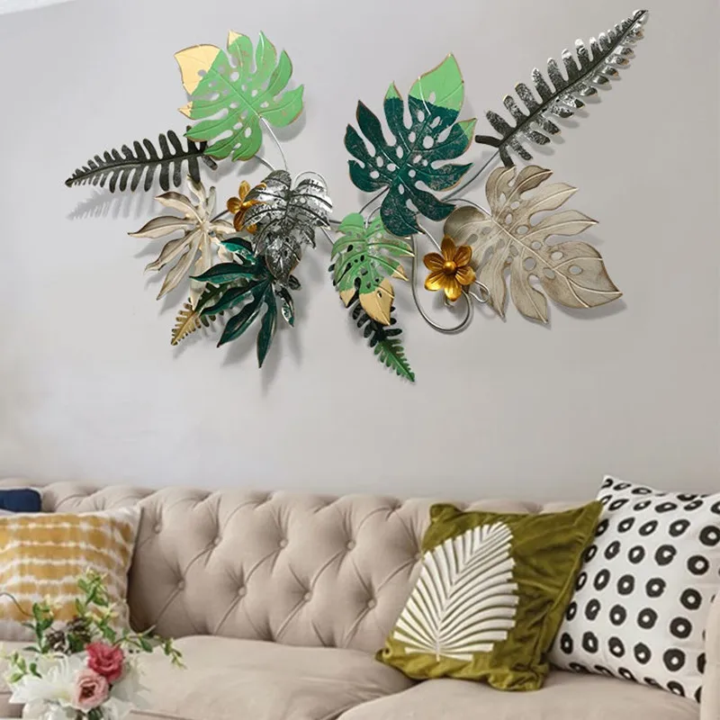 Nordic Wrought Iron Simulation Green Plants Wall Mural Pendant Home Livingroom Wall Hanging Orn Restaurant Wall Sticker R3197