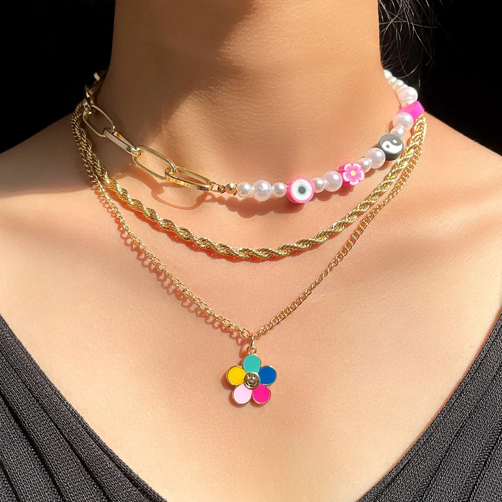 Buleens Seed Beaded Necklace Set For Women Summer Colorful Bead Necklaces  Girls Beach Rainbow Smiley Face Bohemian Choker Flower Sea Sunflower Beads