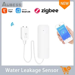 Aubess Tuya Zigbee Leakage Alarm Detector Smart Home Alarm Overflow And Full Water Flood Remote Alarm With Smart App
