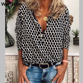 

Wuhaobo Plaid Shirt Women Top Button Turn-down Collar Casual Blouse Shirt Summer Vintage Tops and Blouses Long Sleeve Blusas