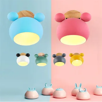 

Creative Wooden Wall Lights Nordic LED E27 6 Color Wall Lamp Children Reading Bedroom Bedside Lighting