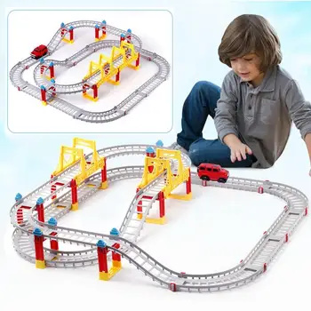 

75pcs DIY Railway Flexible Track Car Toys Children Racing Bend Rail Track Electric Rail Car Building Blocks Kids Educational Toy
