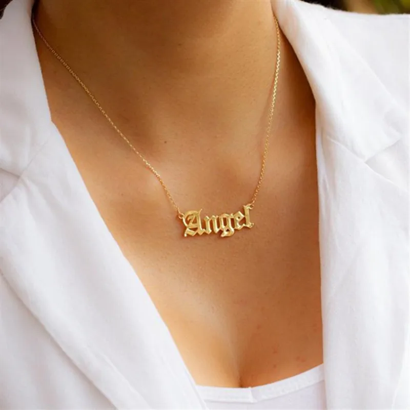 New Cute Angel Old English Font Necklace Stainless Steel Letter Pendants Lovely Gift for the Women Girls | Украшения и аксессуары