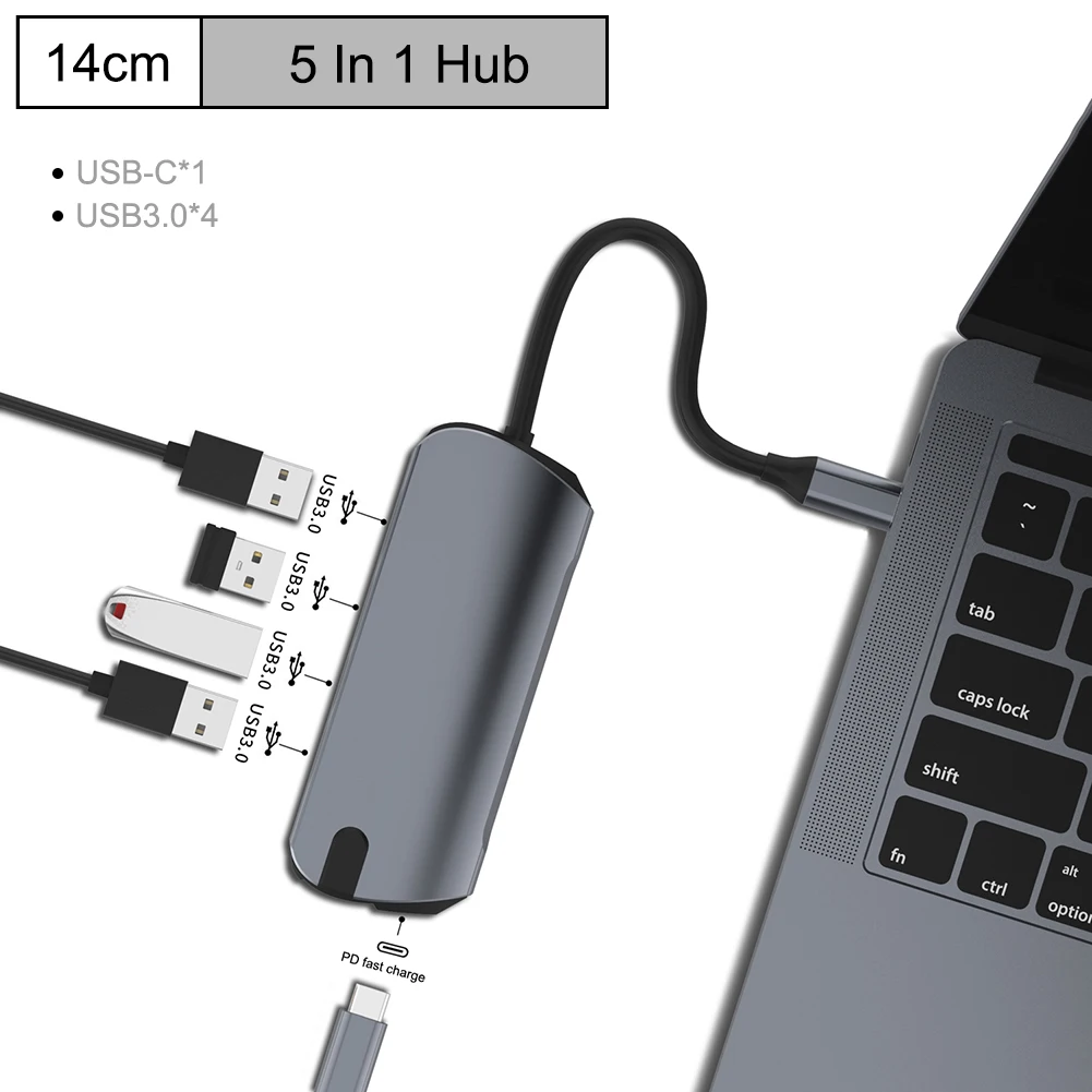 4USB 3.0 Type c концентратор для мульти-Хаба USB 3,0 HDMI 4 K/SD/TF кард-ридер/PD зарядка аудио/RJ45 адаптер для MacBook Pro type c usb-хаб - Цвет: 4USB 3.0