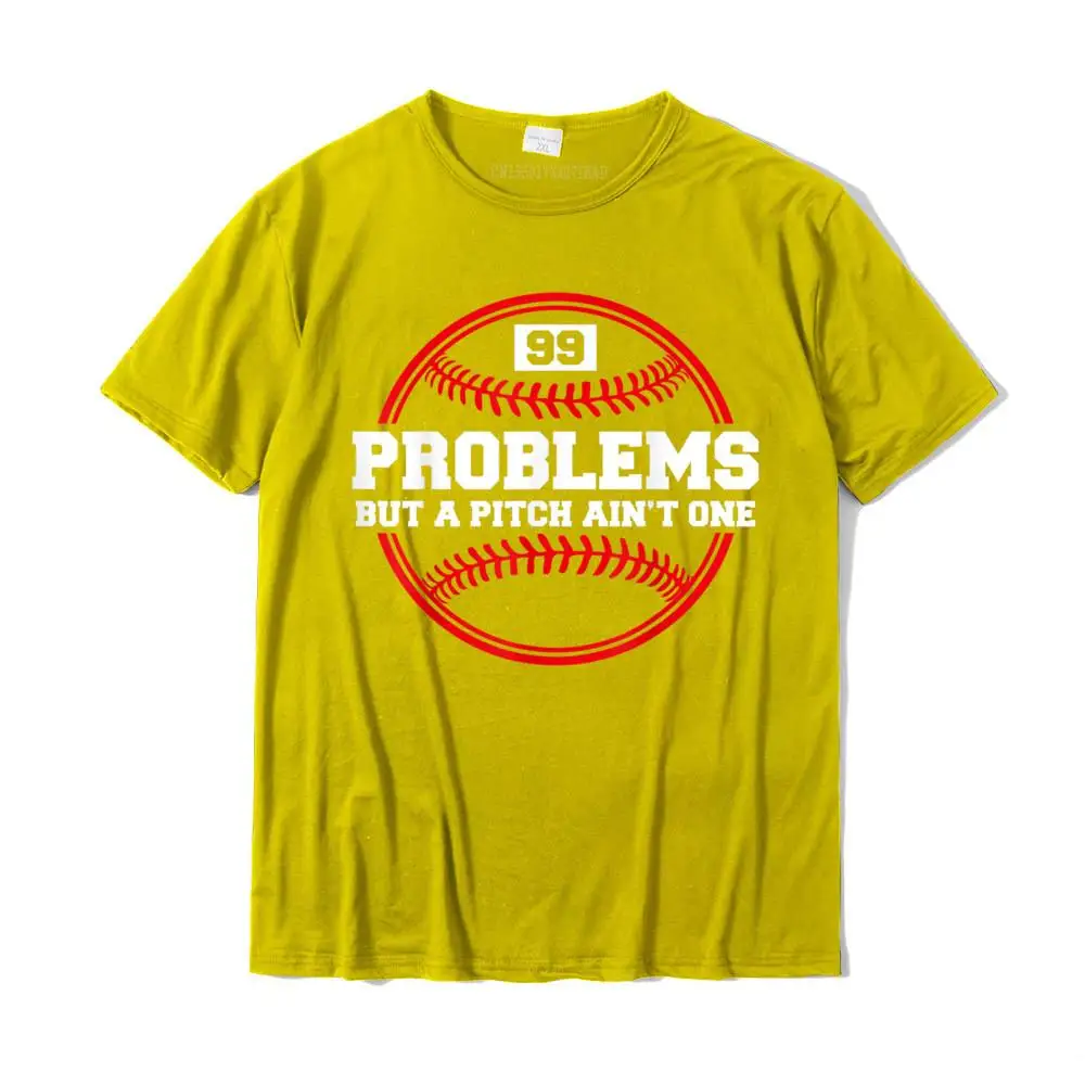 Crewneck 3D Printed 100% Cotton Fabric Men T-shirts Simple Style Short Sleeve Tops Shirt Oversized Normal Tee-Shirts Funny Baseball T-shirt - 99 Problems but a Pitch Ain't One__MZ16838 yellow