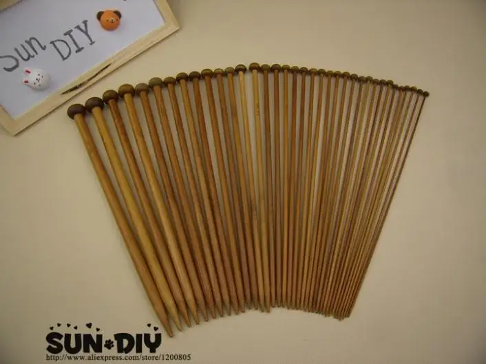 Free shipping Single-pointed Bamboo knitting needles 25,35cm 18 pairs/sizes 2.0-10.0mm for DIY crafts knitting needlework