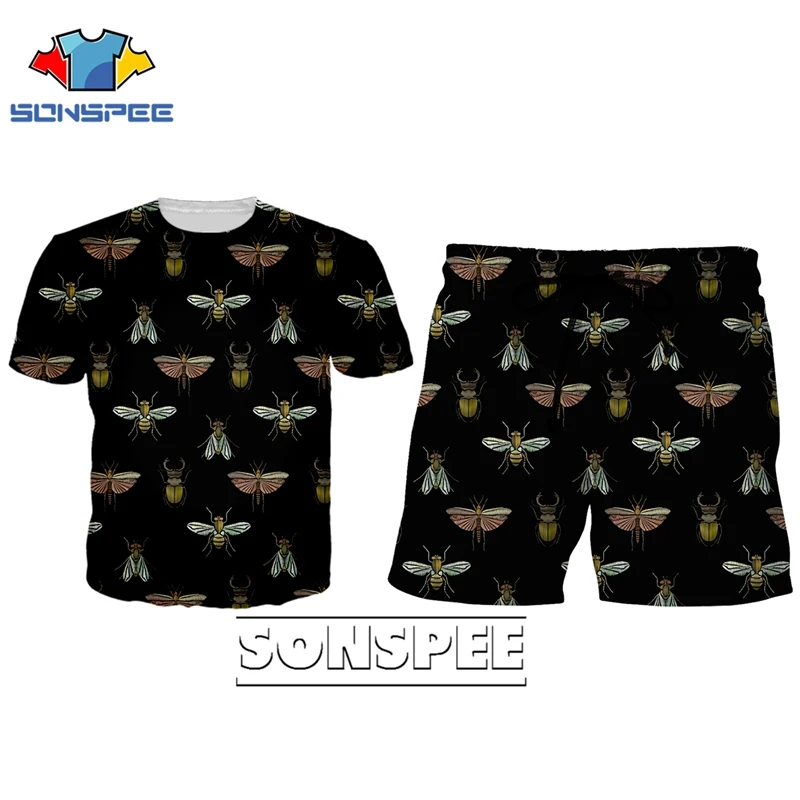 SONSPEE, новинка, для мужчин и женщин, Moth, толстовка, комплект из двух предметов, 3D принт, дом насекомых, Летающий жук, футболка, спортивный костюм, толстовки+ штаны, TZ14