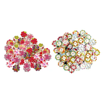 

100pcs/Pack Wooden Flower Buttons Bag Clothing Embellishment DIY Crafts