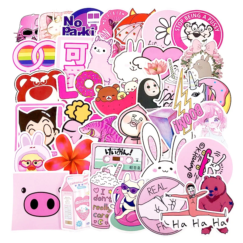 50PCS/lot Cartoon Pink INS Style Girl Stickers For Laptop Moto Skateboard Luggage Refrigerator Notebook Decal Toy Sticker | Игрушки и