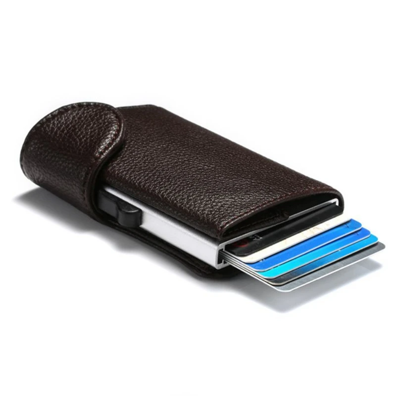 

2019 Fashion Card Wallet RFID Single Safety Box Credit Card Holders Vintage PU Leather Men and Women Pop Up Card holder Purse
